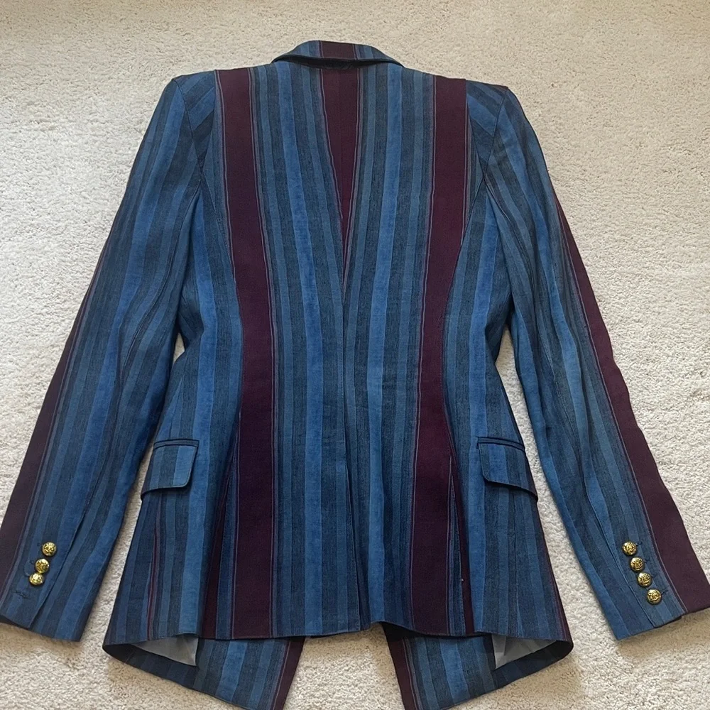 Smythe Burgundy and Blue Striped Linen-Blend Blazer - Picture 3 of 3